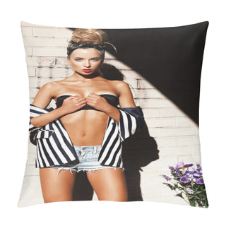 Personality  Sexy Young Woman Wearing Shorts Pillow Covers