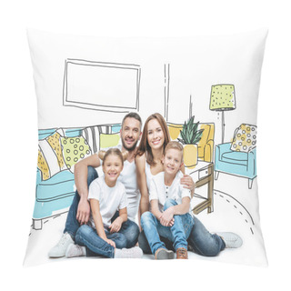 Personality  Happy Family Sitting Together Pillow Covers