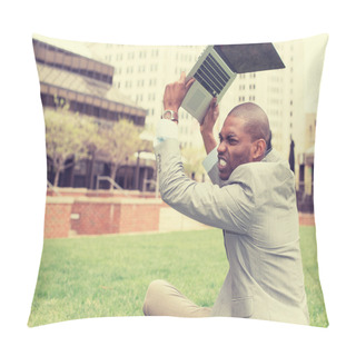 Personality  Angry Business Man Throwing His Tablet Computer, Laptop Pillow Covers