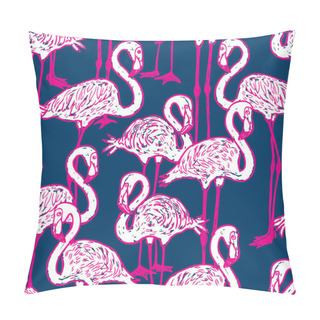 Personality  Seamless Background Of Pink Cartoon Flamingos Pillow Covers