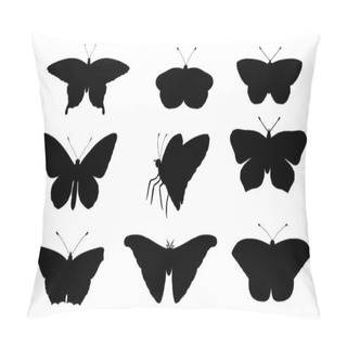 Personality  Vector Set Of Butterflies. Hand Drawn Black Silhouettes Of Atlas Moth Pillow Covers
