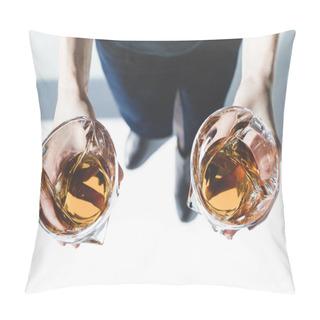 Personality  Person Holding Glasses Of Whiskey  Pillow Covers