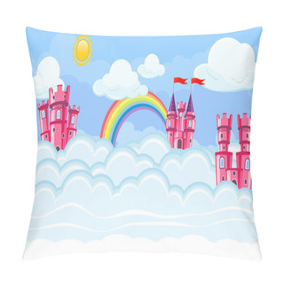 Personality  Seamless Editable Celestial Cloudscape With Pink Castles For Game Design Pillow Covers
