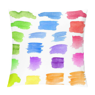 Personality  Watercolor Green, Blue, Red, Yellow Brush Strokes, Smears Set. Hand Drawn Colorful Aquarelle Stripes And Blots Isolated On White. Background For Text Or Decoration Design Pillow Covers