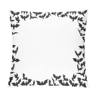 Personality  Halloween Bats Frame. Flock Border, Flying Bat Background And Spooky Night Animals With Wings Vector Template Of Halloween Bats Border Silhouette Illustration Pillow Covers