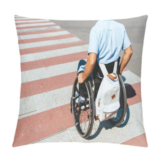 Personality  Cropped Image Of Man Using Wheelchair On Crosswalk On Street Pillow Covers