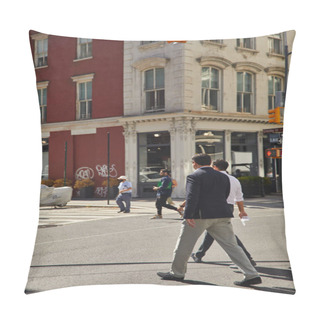 Personality  NEW YORK, USA - NOVEMBER 26, 2022: Pedestrians Crossing Road In New York City On Autumn Day Pillow Covers