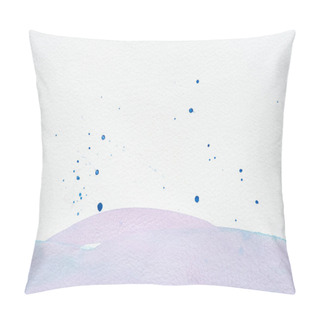 Personality  Abstract Violet Watercolor Painting With Blue Splatters On White Paper Background Pillow Covers