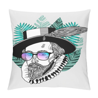 Personality  Vector Lines Classical Hand Drawn Illustration. Sir Walter Raleigh Pillow Covers
