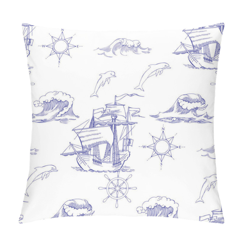 Personality  Nautical background with sailing vessels pillow covers