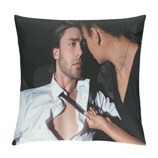 Personality  Young Multiracial Sexy Couple In Black Clothing Looking At Each Other Pillow Covers