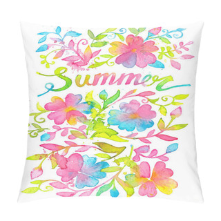 Personality  Bright And Happy Summer Lettering Design Drawn With Watercolors. Pillow Covers
