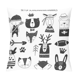 Personality  Big Set Of Diferent Cartoon Animals. Cute Handdrawn Kids Clip Art Collection. Vector Illustration Pillow Covers
