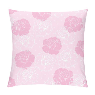 Personality  Seamless Vector Floral Pattern With Pink And White Roses And Polka Dots On Sweet Baby Pink Background. Pillow Covers