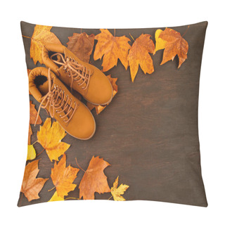 Personality  Top View Over The Orange Autumn Boots And Fall Leaves  Pillow Covers