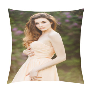 Personality  Beautiful Girl In A Vintage Dress In Spring Garden Pillow Covers