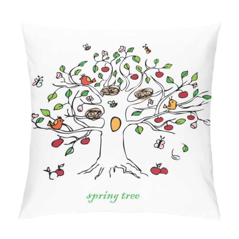 Personality  Spring tree , birds, flowers on a white background  pillow covers