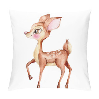 Personality  Cute Little Deer, Watercolor Hand Draw Illustration On White Isolated Background Pillow Covers