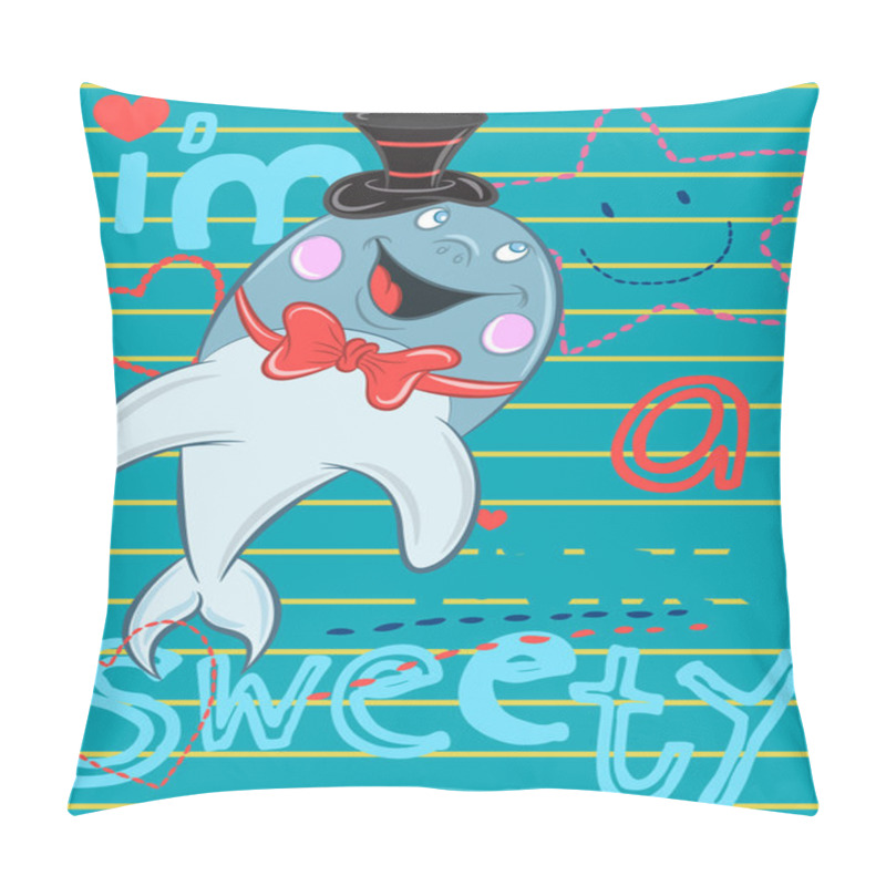 Personality  Illustration Vector Of Cute Baby Whale With Text. Shower Card Design. Pillow Covers