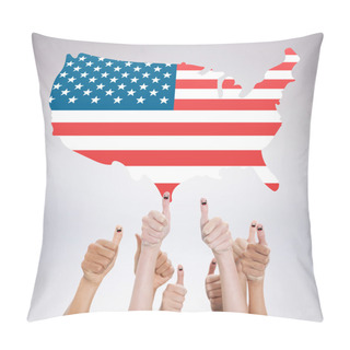 Personality  Composite Image Of Hands Showing Thumbs Up Pillow Covers