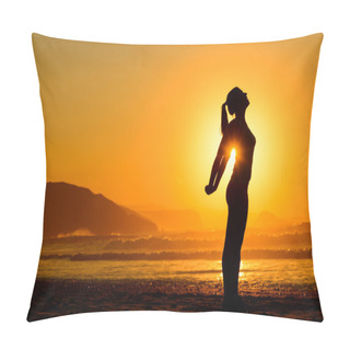 Personality  Relaxing Exercises On Beach At Sunset Pillow Covers