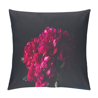 Personality  Pink Peony Bouquet, Isolated On Black Pillow Covers