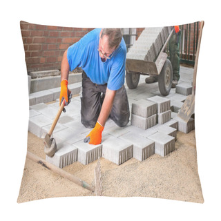 Personality  Builder Installing New Paving Stones Pillow Covers