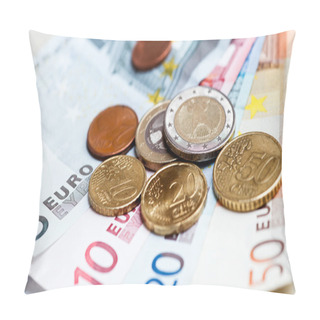 Personality  Money Euro Coins And Banknotes Background Pillow Covers