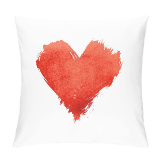 Personality  Red Vivid Watercolor Painted Heart With Brushstroke Grunge Shape And Paintbrush Texture Isolated On White Background Pillow Covers