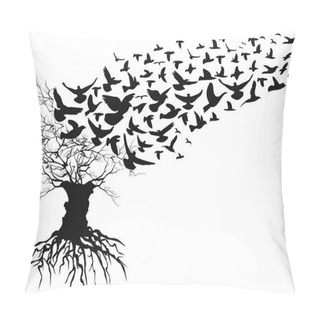 Personality  Isolated Birds Flying Away Dead Branches Tree From White Background Pillow Covers