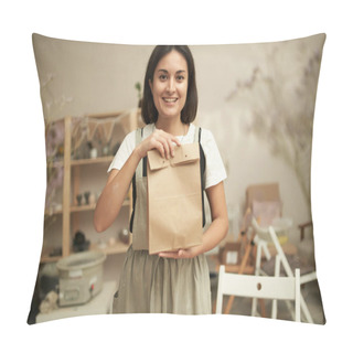 Personality  Friendly Female Artisan With Paper Bag Pillow Covers