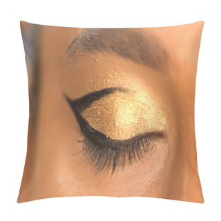 Personality  Partial View Of African American Woman With Closed Eye And Golden Eye Shadow Pillow Covers