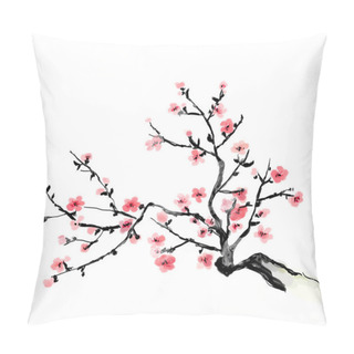 Personality  A Flourishing Branch Of Cherry, Painting. Japanese Art.  Bitmap  Pillow Covers