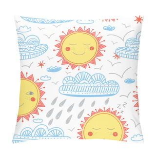 Personality  Cute Sun And Clouds Childish Seamless Pattern Pillow Covers