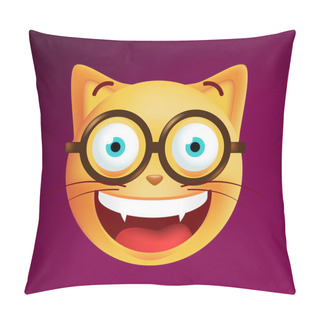 Personality  Cute Emoticon Cat With Glasses On Black Background. Isolated Vector Illustration  Pillow Covers