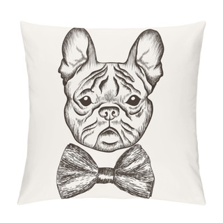 Personality  Sketch French Bulldog With Bow Tie. Hand Drawn Dog Illustration. Pillow Covers