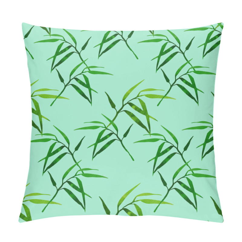 Personality   floral seamless pattern with bamboo branch on green background pillow covers