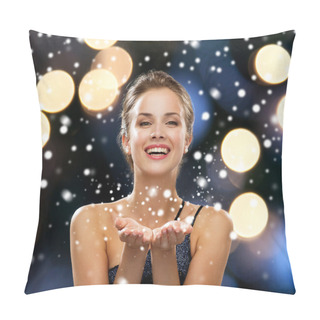 Personality  Laughing Woman In Evening Dress Holding Something Pillow Covers