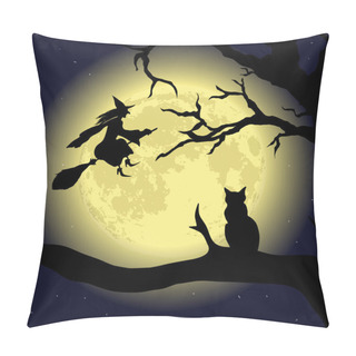 Personality  Black Cat On The Tree At Full Moon Pillow Covers