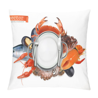 Personality  Plate And Seafood In Background Pillow Covers