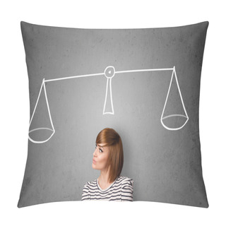 Personality  Young Woman Taking A Decision Pillow Covers