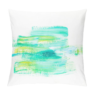 Personality  Abstract Painting With Turquoise And Yellow Brush Strokes On White Pillow Covers