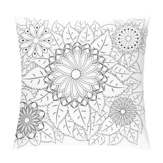 Personality Fantasy Flowers Coloring Page. Hand Drawn Doodle. Floral Patterned Illustration. African, Indian, Totem, Tribal, Zentangle Design. Sketch Pillow Covers