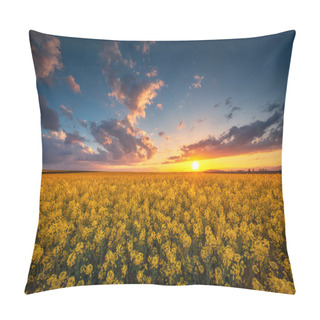 Personality  Sunset Over The Rapeseed Field, Beautiful Spring Day. Pillow Covers