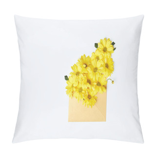 Personality  Yellow Chrysanthemums In Envelope Isolated On White Pillow Covers