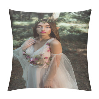 Personality  Beautiful Mystic Elf In Elegant Flower Dress In Forest Pillow Covers
