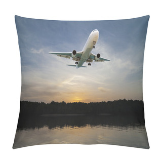 Personality  Airplane Flying In The Sky Tropical Sea At Sunset Time. Pillow Covers