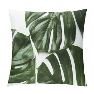Personality  Top View Of Green Palm Leaves On White Background Pillow Covers