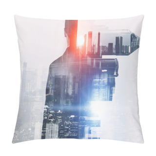 Personality  Double Exposure Of Woman . Mixed Media Pillow Covers