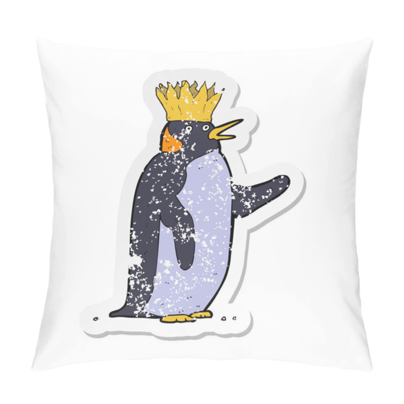 Personality  retro distressed sticker of a cartoon emperor penguin waving pillow covers
